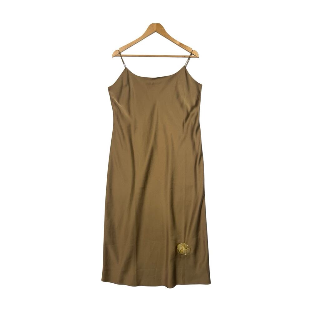 J Crew Midi Slip Dress Womens 12 Brown Satin Neutral Elegant Minimalist Layering